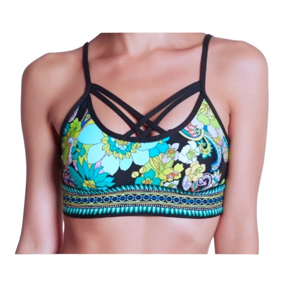Trina Turk Teal Sports Bra XSmall 2 Strappy CrissCross Straps Optional Padding - Picture 1 of 13